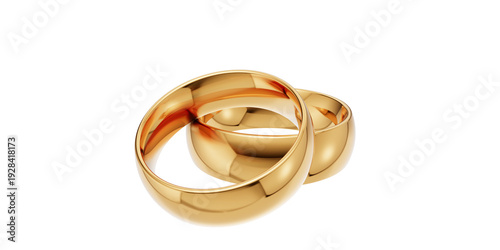 3D Render of Interlocking Smooth Shiny  Gold Wedding Bands on Dark Background