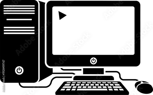 Black and white computer system with monitor and peripherals