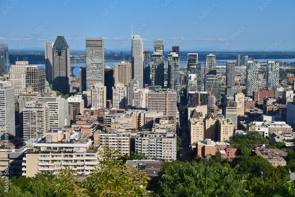 Obraz premium Skyline de Montréal, vu depuis le Belvédère Kondiaronk, au Parc du Mont-Royal