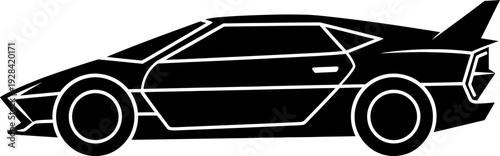 A sleek black sports car with futuristic design elements