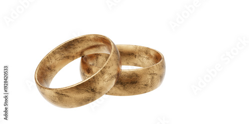 3D Render of Interlocking Textured Gold Wedding Bands on Transparent Background