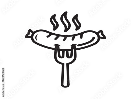 Grilled sausage on a fork with sizzling heat