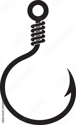Black fishing hook with coiled spring and eyelet on white background also transparent background