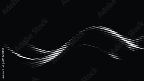 Vector circle halftone effect wave on black background