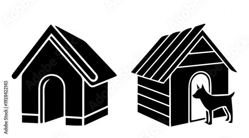 Dog House Pet Shelter Icons Set Vector