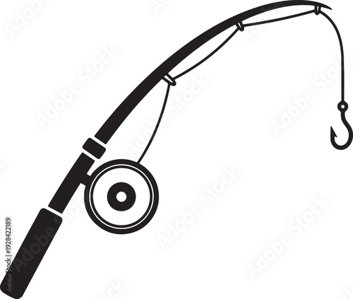 Black fishing rod with reel and hook on white background also transparent background fishing reel fishing hook