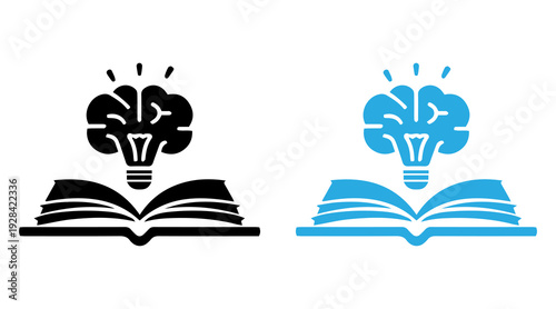 An open book illuminated by a glowing light bulb learning and ideas