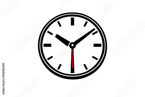A minimalist analog clock face with white markings and hands on a solid black background. A single red second hand points directly downwards at the six o'clock position.