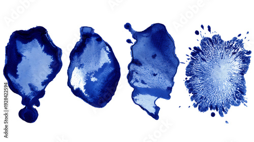 Blue Ink Splatters and Blobs on White abstract blot