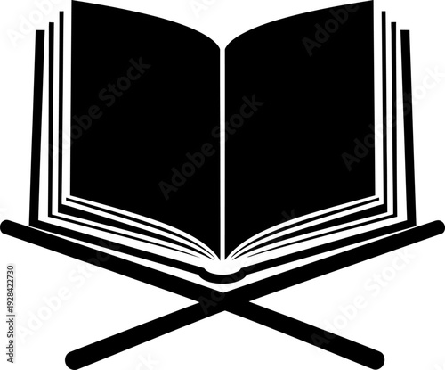 An open book on crossed sticks icon