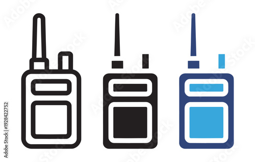 Walkie Talkie Icon Set – Two-Way Radio and Communication Vector Illustration