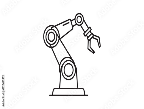 A robotic arm with a claw like gripper in a raised position