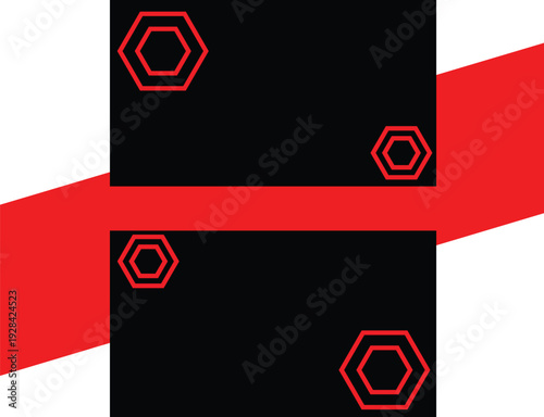 black and red bold geometric hexagon diagonal stripe graphic design for industrial tech automotive security or modern brand identity