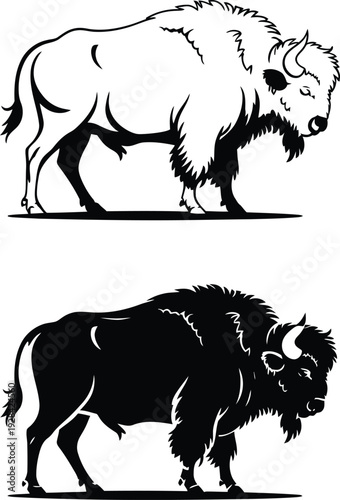 Bison illustrations one white one black side profiles