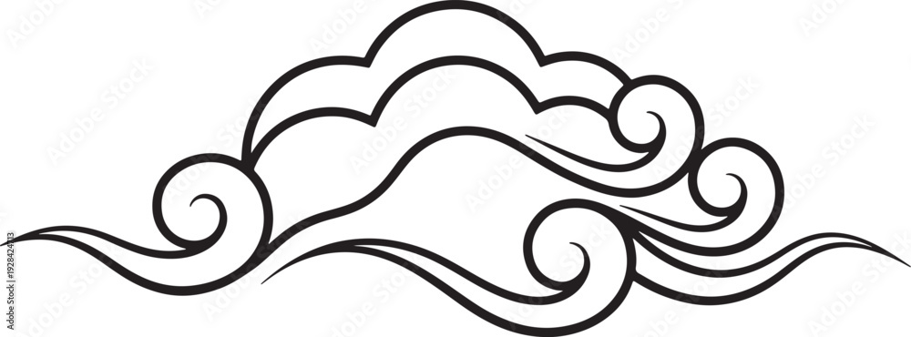 Fototapeta premium Stylized black cloud swirls and wavy lines on white background also transparent background wave line black and white