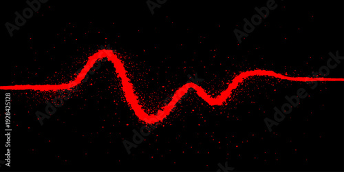 Red heartbeat pulse line wave illustration on black background representing a medical ECG monitor or health care sign of love