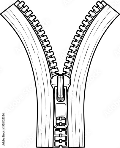 Detailed illustration of a zipper with teeth and slider