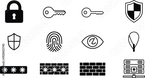Icon bundle security and protection symbols for digital and physical safety