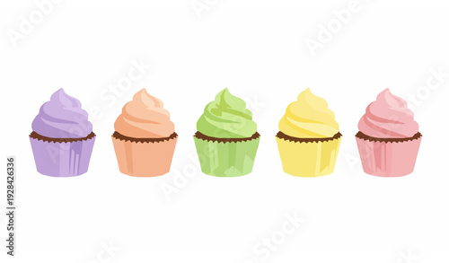 Modern Minimal Pastel Cupcake Vector Set with Elegant Frosting Designs on White Background