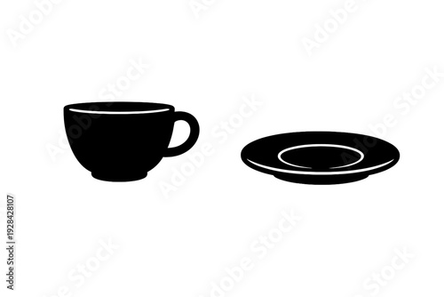 Minimalist white line art on a black background depicting abstract saucer shapes. The simple design uses thin white strokes to create a modern and clean aesthetic for digital use.