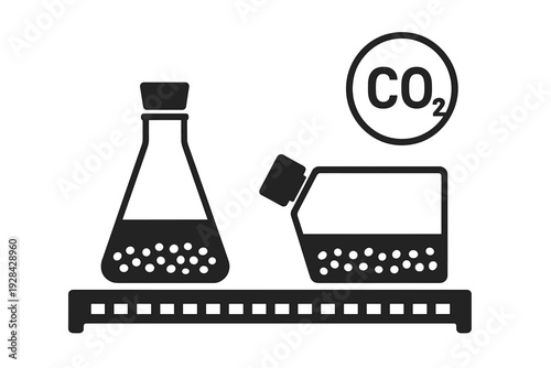 A black and white icon depicting laboratory glassware including a conical flask and a cell culture flask on a shelf with a CO2 symbol representing a controlled environment.