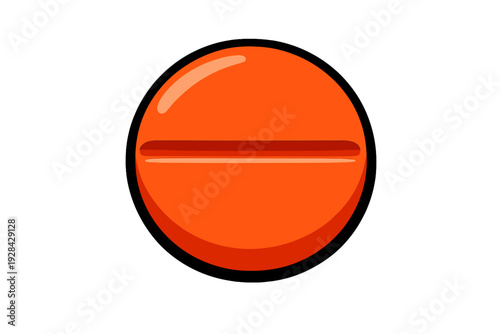 A single orange round pill with a horizontal score line in the center is shown against a solid black background. The illustration features simple shading and a bold black outline.