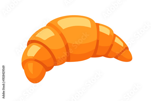 A glossy cartoon illustration of a golden-brown croissant featuring a crescent shape and distinct segmented layers, isolated on a solid black background for a clean look.