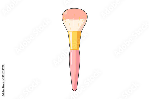 This digital illustration features a pink makeup brush with a golden ferrule and a sleek pink handle. The brush is centered against a plain black background with soft highlights.
