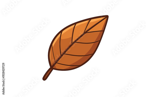 A cartoon style illustration of a brown leaf with dark outlines and visible veins, isolated on a black background. The simple design captures the essence of autumn and nature.