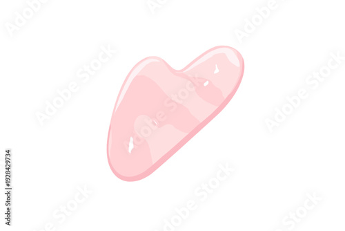 A pink heart-shaped gua sha facial massage tool made of rose quartz stone is centered against a solid black background. The smooth surface features soft highlights and natural textures.