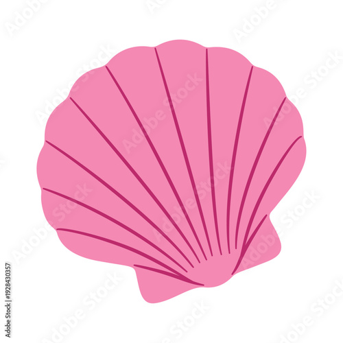Pink scallop seashell. Vector flat style isolated. Simple marine. perfect for summer branding, beach flyers, and ocean themed stickers, summer or nautical designs, coastal decor.