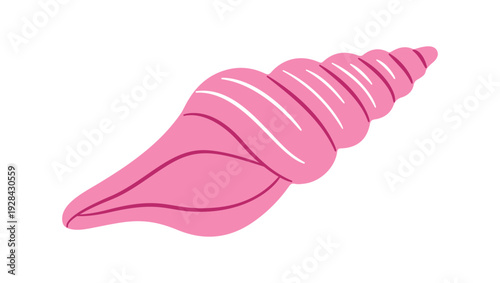 Pink cone seashell, flat style isolated. Marine vector clipart perfect for beach, summer, nautical design, summer branding, beach flyers, ocean themed designs, coastal decor. Vector illustration