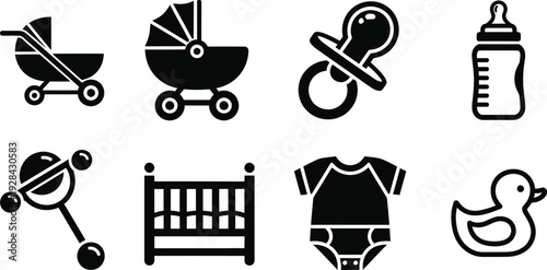 Baby icon bundle essential symbols for nursery and childcare designs
