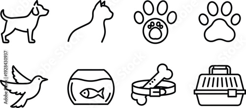 Icon bundle featuring pets and pet care symbols