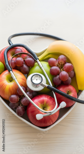 World health day healthy lifestyle choices with fresh fruits and medical care