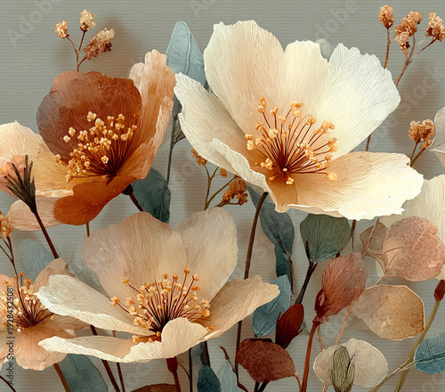 Earthy desert-inspired botanical illustration with natural color palette and organic flow, perfect for surface patterns, branding projects, and feminine western aesthetics.