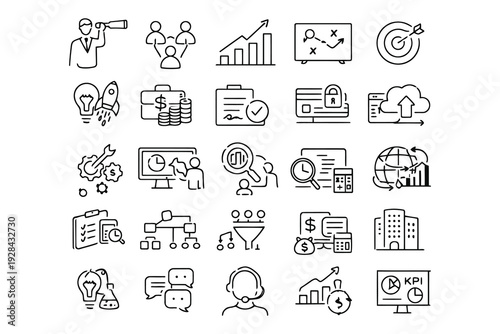 Illustrative icons representing various business and productivity concepts and tools