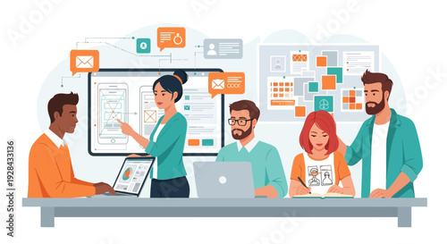 Professional Office Meeting Vector Illustration of Business Colleagues Collaborating