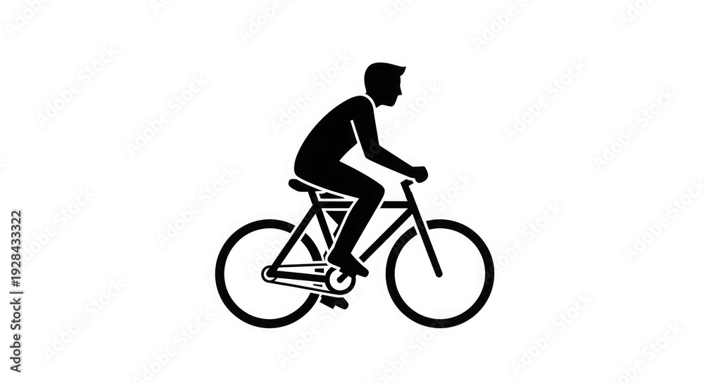Naklejka premium Cyclist riding bicycle in profile on plain background in simple graphic illustration style