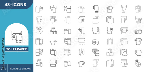 Editable Toilet Paper Icon Set – Bathroom Tissue Roll Vector Symbols Pack