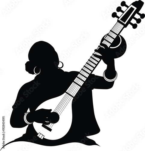 Silhouette of a musician playing a stringed instrument