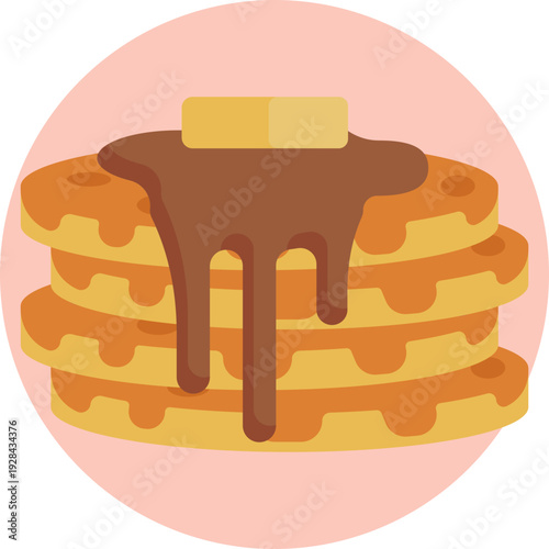 A stack of fluffy pancakes topped with syrup and butter, representing a classic American breakfast.