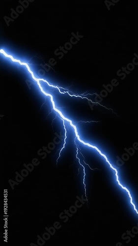 Wallpaper Mural A bright blue lightning bolt strikes from the top left, branching out against a dark background, symbolizing electricity's power Torontodigital.ca