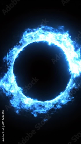 Wallpaper Mural A glowing blue ring of fire encircles a dark void, set against a stark black background with a white space, possibly for advertising or visual effects Torontodigital.ca