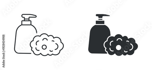 Liquid soap icon set, hand wash dispenser with foam symbol, hygiene cleaning vector illustration