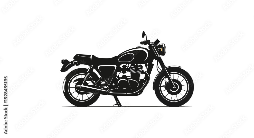 Fototapeta premium Stylized black silhouette of a classic motorcycle with rounded features