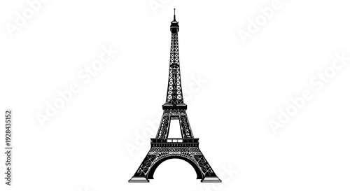 A stylized black and white illustration of the eiffel tower against a white background