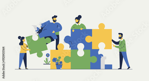 Corporate Teamwork Concept Vector Illustration of Professionals Collaborating in a Modern Office Environment