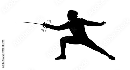 Silhouette of a fencer in action holding a foil during a bout