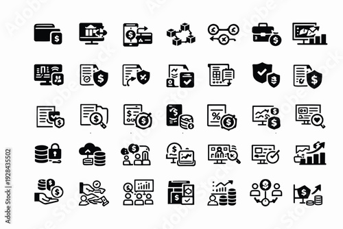 Collection of icons representing various business, technology, and productivity concepts